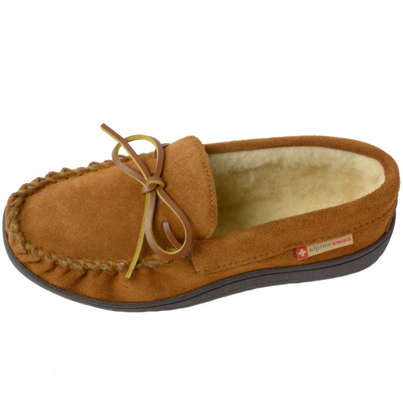 Alpine Swiss Sabine Womens Moccasin Slippers Genuine Suede House Shoe Memory Foam Insole Plush Faux Shearling Fur Indoor Outdoor Anti-Slip Rubber Sole CHST 8 - Image 5
